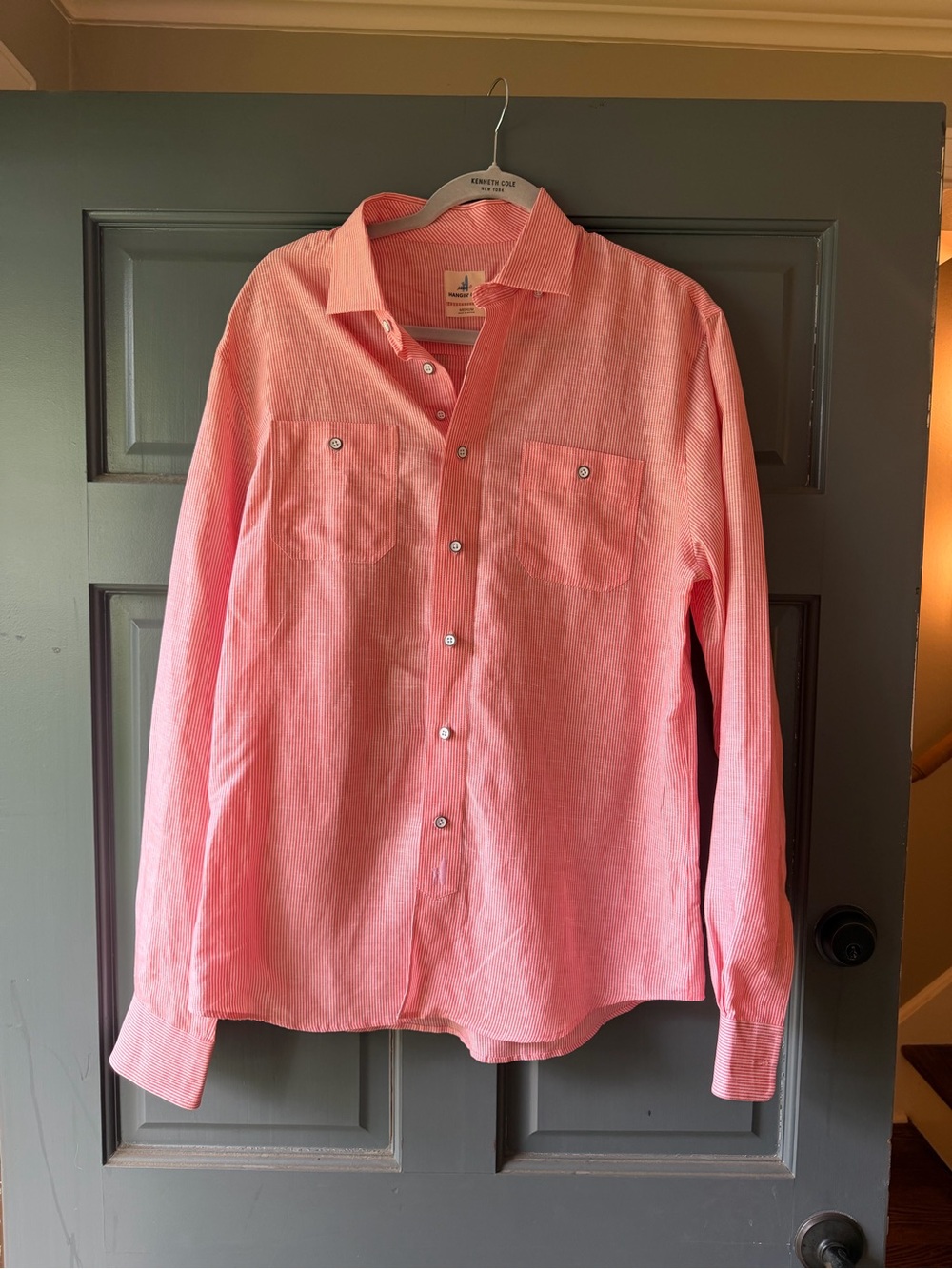 johnnie-O Coral and White Striped Dress Shirt